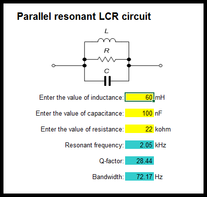 Spreadsheet model for an LCR circuit